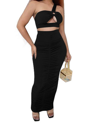 One-Shoulder Pleated Skirt Set