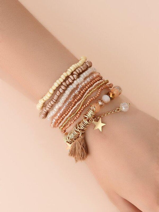 9pcs Tassel Charm Beaded Bracelet for Women