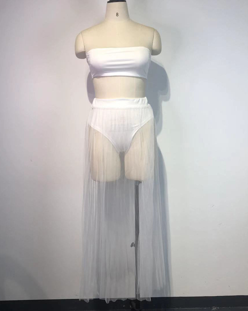 Mesh Pleated Three-Piece Skirt