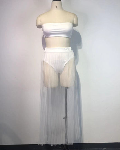 Mesh Pleated Three-Piece Skirt