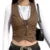 y2k PU Leather Vest Vintage Aesthetic Women V Neck Sleeveless Button Tank Tops 2000s Dark Academia Tshirt Waistcoat