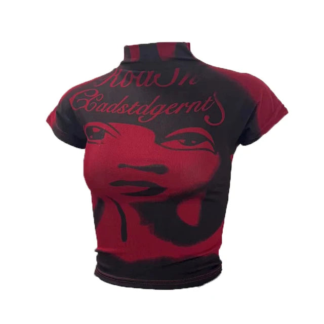 Aesthetic Short Sleeve T-shirt Summer Y2k Clothes Gothic Girl Crop Tops Print Vintage Women Casual Baby Tee Streetwear