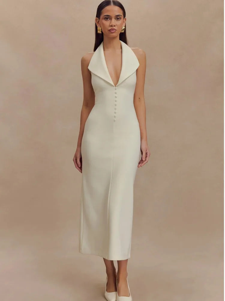 Artcat Elegant Sleeveless Button Bodycon Long Dress Women Sexy Deep V Party Evening Dress Autumn/Winter New Silm Female Vestdos