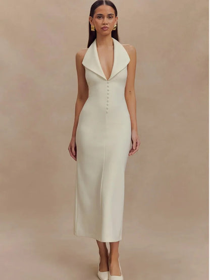 Artcat Elegant Sleeveless Button Bodycon Long Dress Women Sexy Deep V Party Evening Dress Autumn/Winter New Silm Female Vestdos