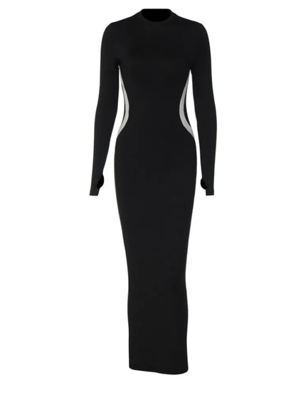 Autumn New Fashion Elastic Long Sleeve Finger Sleeve Dress Women Bodycon Midi Female Club Vestidos Party Streetwear