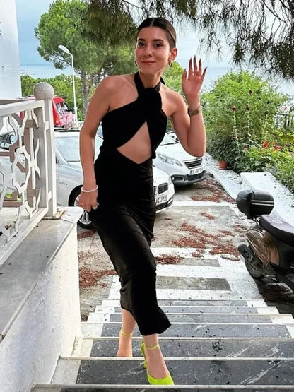 Sexy 3D Flower Hollow Out Backless Women’s Dress Zipper Female Sleeveless Bodycon Maxi Dress Party Club Evening Dress