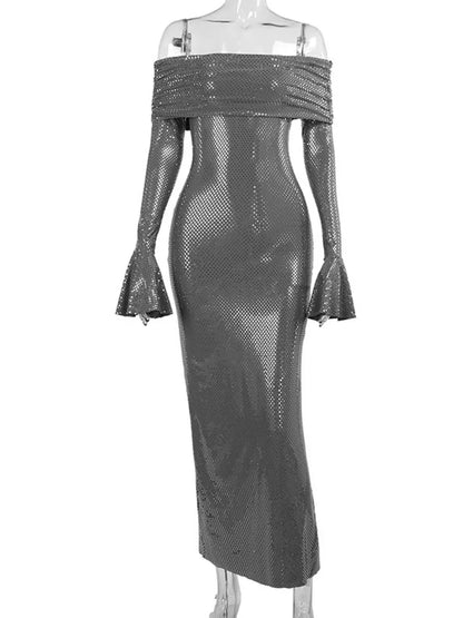 Sexy Buttocks Wrapped Long Dress For Women Fashion Temperament Ironing Board Slim One Line Neck Party Evening Dress