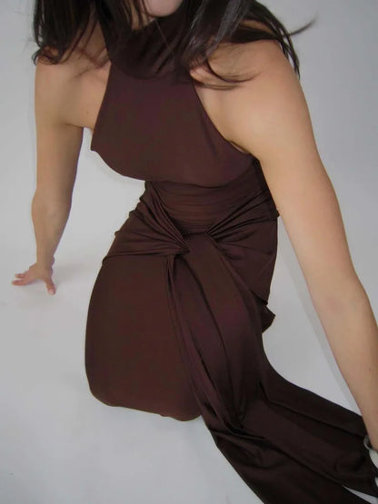 Sexy Sleeveless Backless Lace Up Evening Dress Women’s Elegant Slim Fit Maxi Dress Female Elegance Party Vesidos