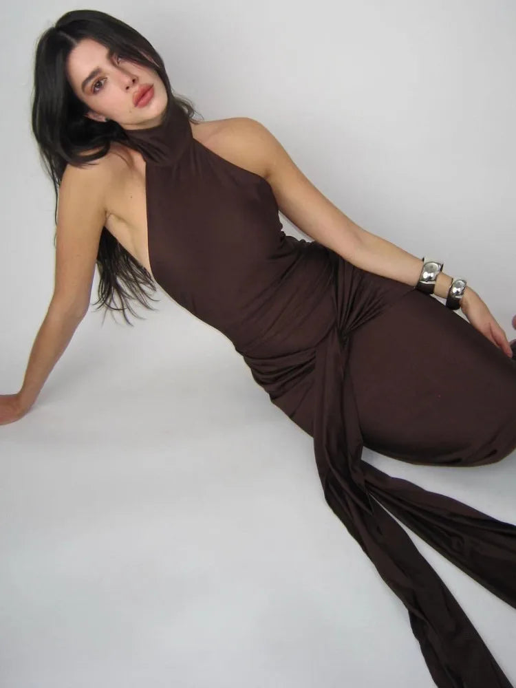 Sexy Sleeveless Backless Lace Up Evening Dress Women’s Elegant Slim Fit Maxi Dress Female Elegance Party Vesidos