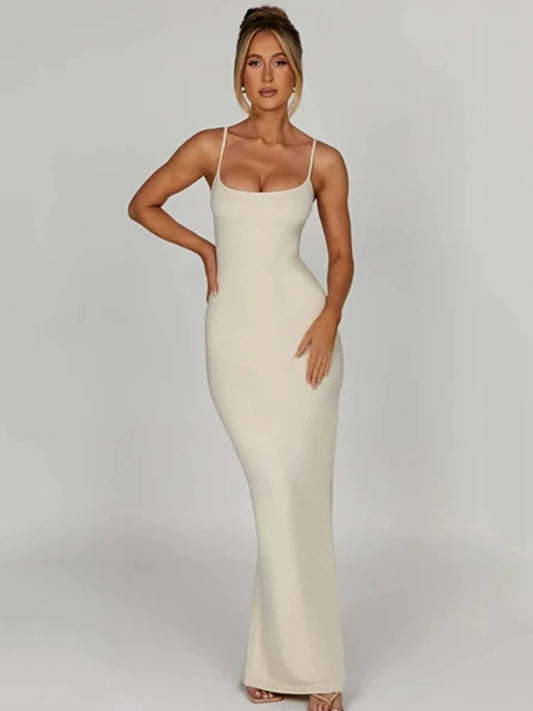 Sexy Spaghetti Strap Backless Bodycon Women Maxi Dress Slim Elegant Party Club Female Vesidos Solid Street Evening Dress