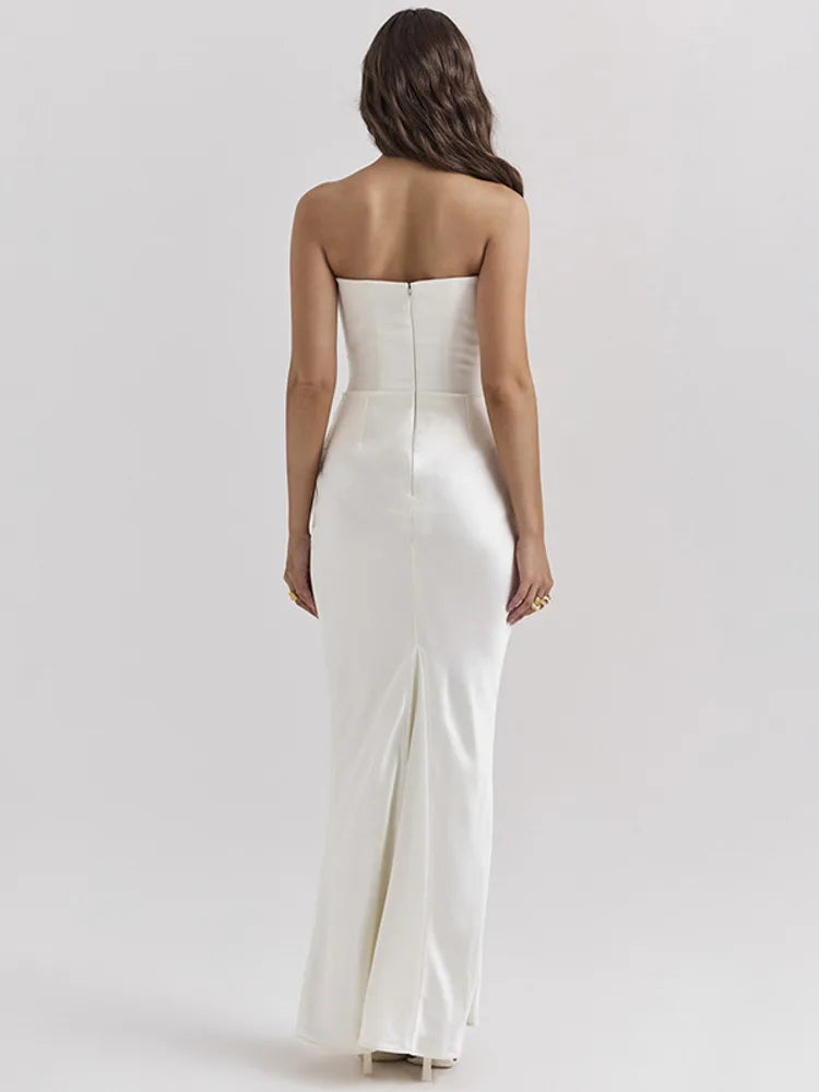 Summer New Waist Strapless Line Neck Long Dress Women Sexy Spicy Girl Elegant Backless Bodycon Party Club Evening Dress