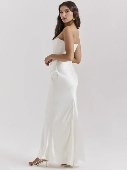 Summer New Waist Strapless Line Neck Long Dress Women Sexy Spicy Girl Elegant Backless Bodycon Party Club Evening Dress