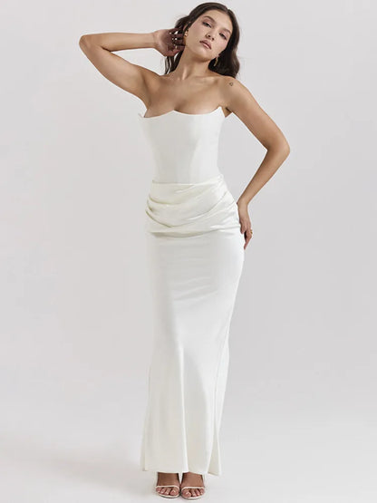 Summer New Waist Strapless Line Neck Long Dress Women Sexy Spicy Girl Elegant Backless Bodycon Party Club Evening Dress