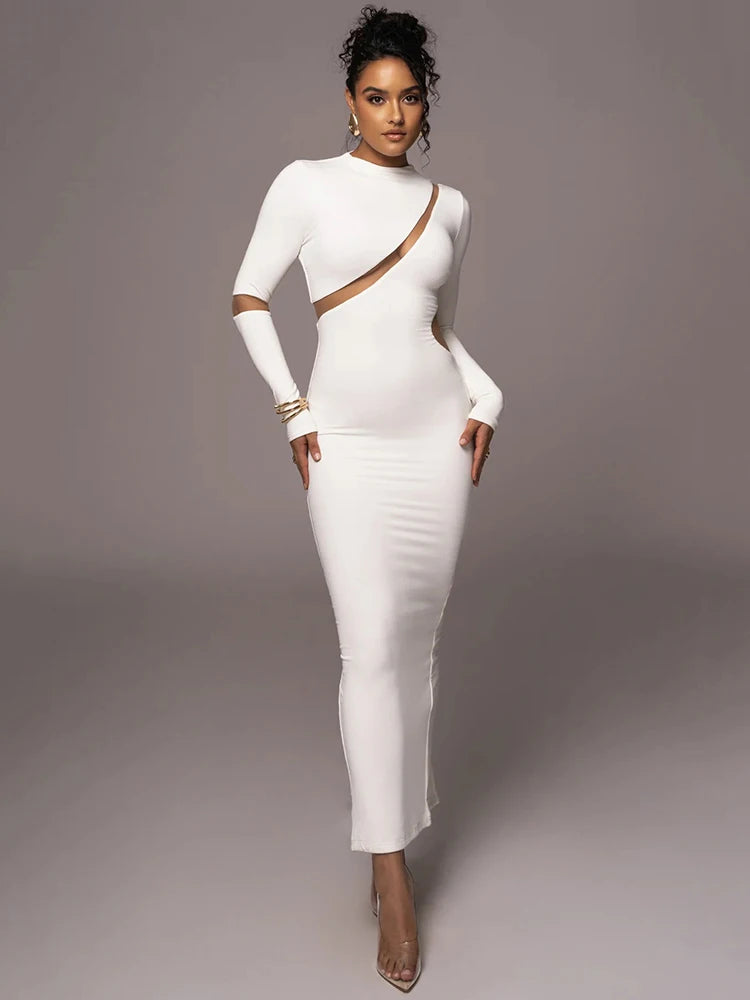 -Women’s Split Long Sleeve Midi Dress, Sexy Hollow Out, Split, Irregular, Irregular, Party, Club, Evening