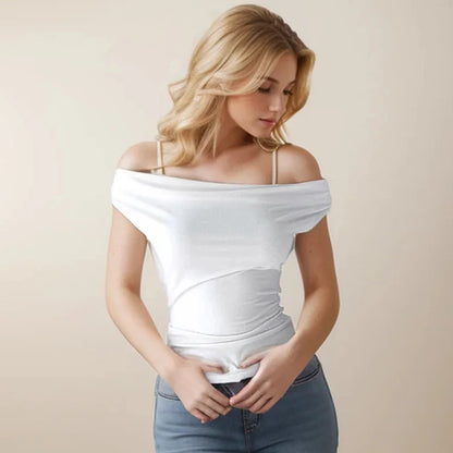 Asymmetric Crop Top Women 2025 T-shirt White Off Shoulder Female Sleeveless Sexy Tops Fashion Streetwear Summer Casual Tee Shirt