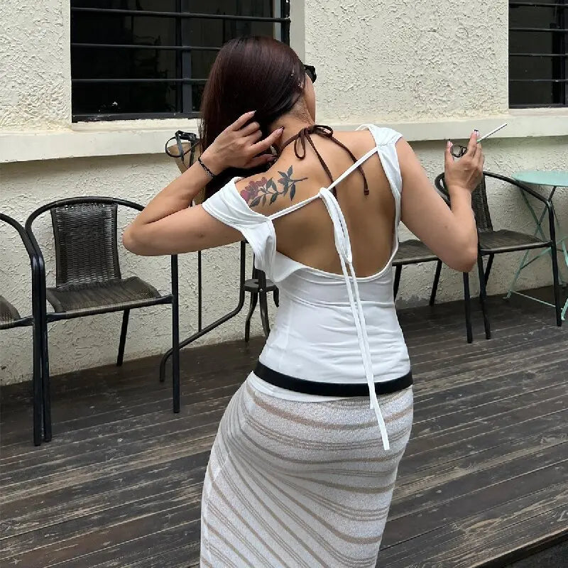 Asymmetric Crop Top Women 2025 T-shirt White Off Shoulder Female Sleeveless Sexy Tops Fashion Streetwear Summer Casual Tee Shirt