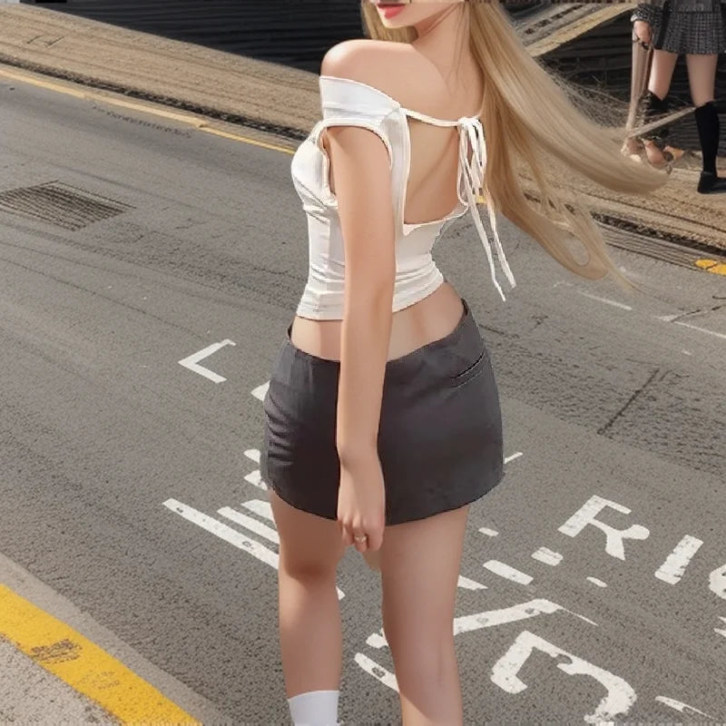 Asymmetric Crop Top Women 2025 T-shirt White Off Shoulder Female Sleeveless Sexy Tops Fashion Streetwear Summer Casual Tee Shirt