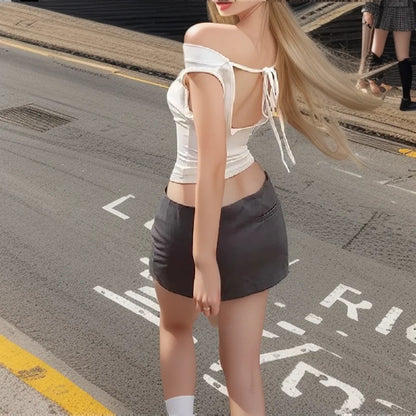 Asymmetric Crop Top Women 2025 T-shirt White Off Shoulder Female Sleeveless Sexy Tops Fashion Streetwear Summer Casual Tee Shirt
