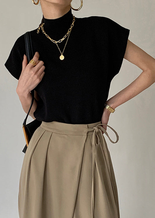 Lena Mock Neck Knit Top – Sleeveless Black Essential