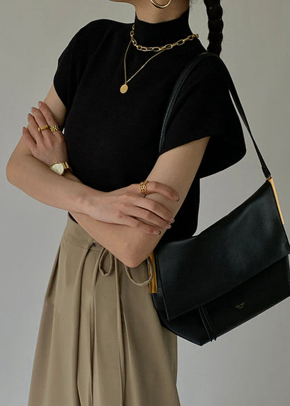 Lena Mock Neck Knit Top – Sleeveless Black Essential