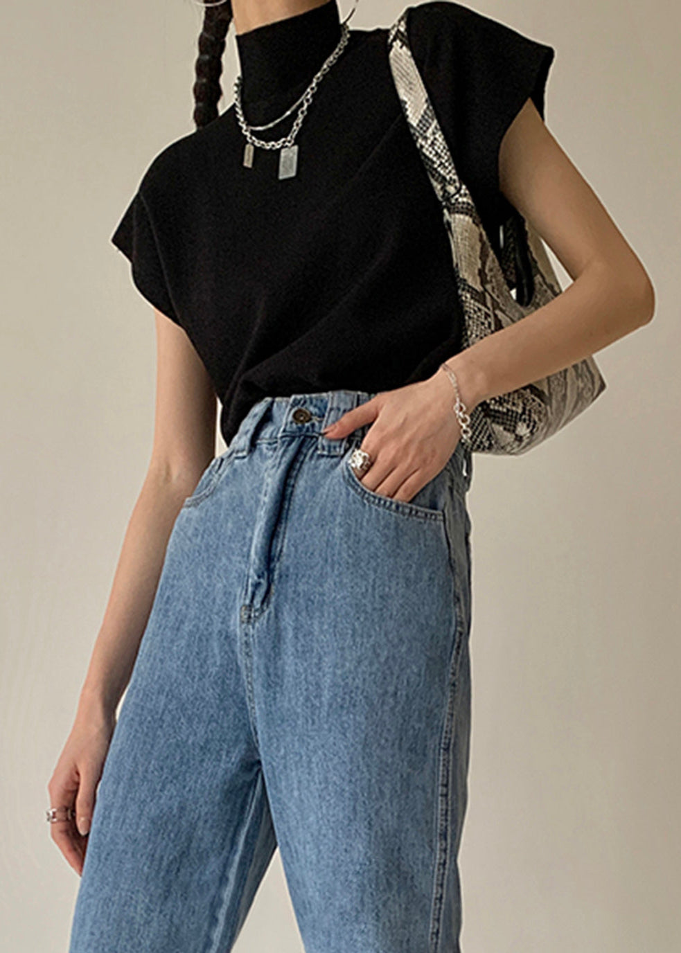 Lena Mock Neck Knit Top – Sleeveless Black Essential