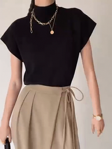 Lena Mock Neck Knit Top – Sleeveless Black Essential