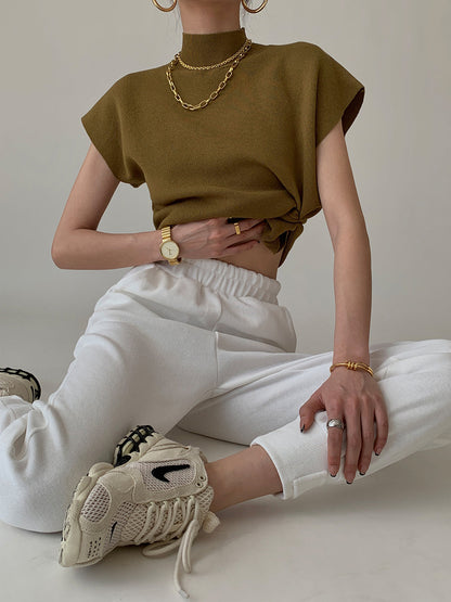 Lena Mock Neck Knit Top – Sleeveless Black Essential