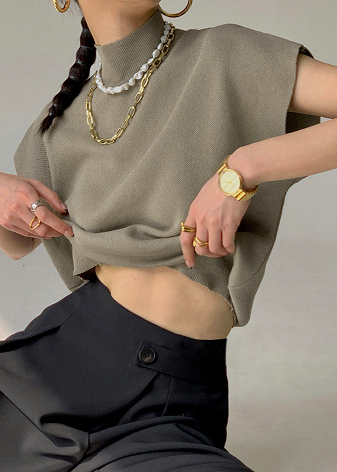 Lena Mock Neck Knit Top – Sleeveless Black Essential