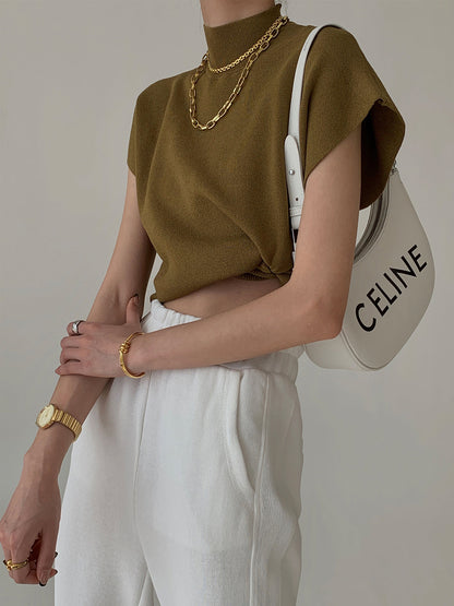 Lena Mock Neck Knit Top – Sleeveless Black Essential