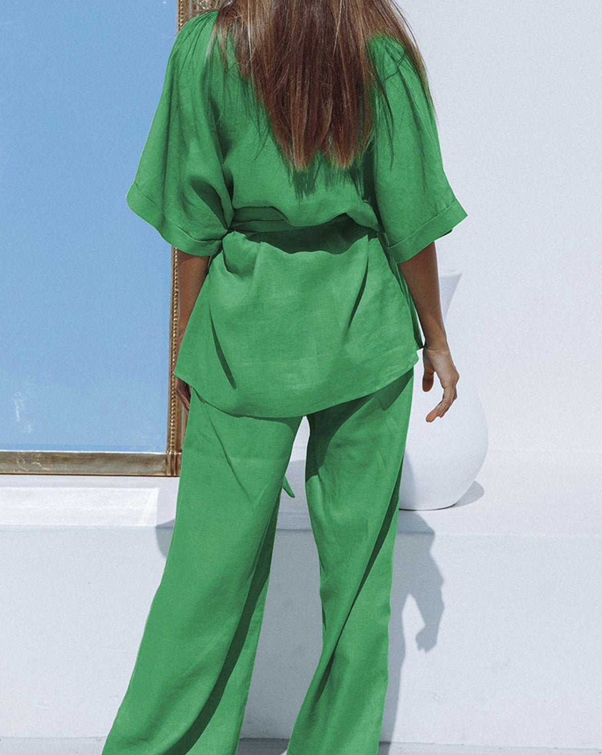 Oversized Linen Tied Two Piece Pants Set