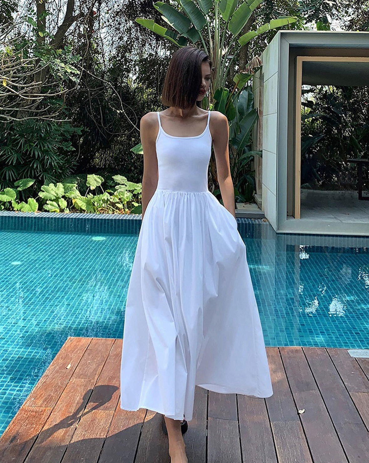 Patchwork Cotton Cami Midi Dress