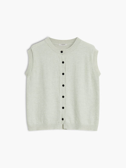 Willow Knit Vest - Button-Front Sleeveless Cardigan