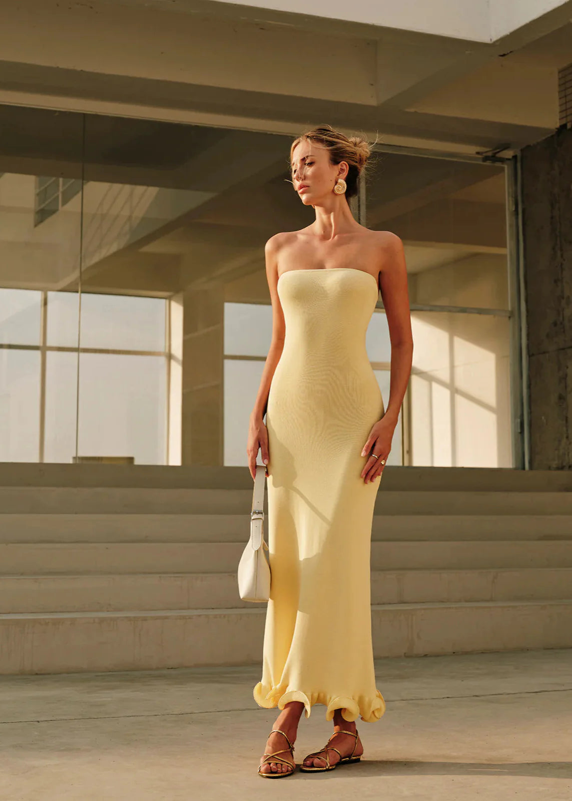 Maribel - Strapless Knit Midi Dress with Sculpted Hem