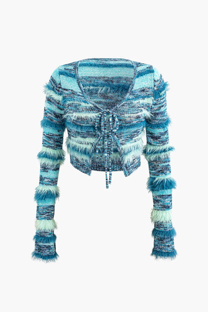 Berlin Blue Feather Stripe Long Sleeve Knit Cardigan