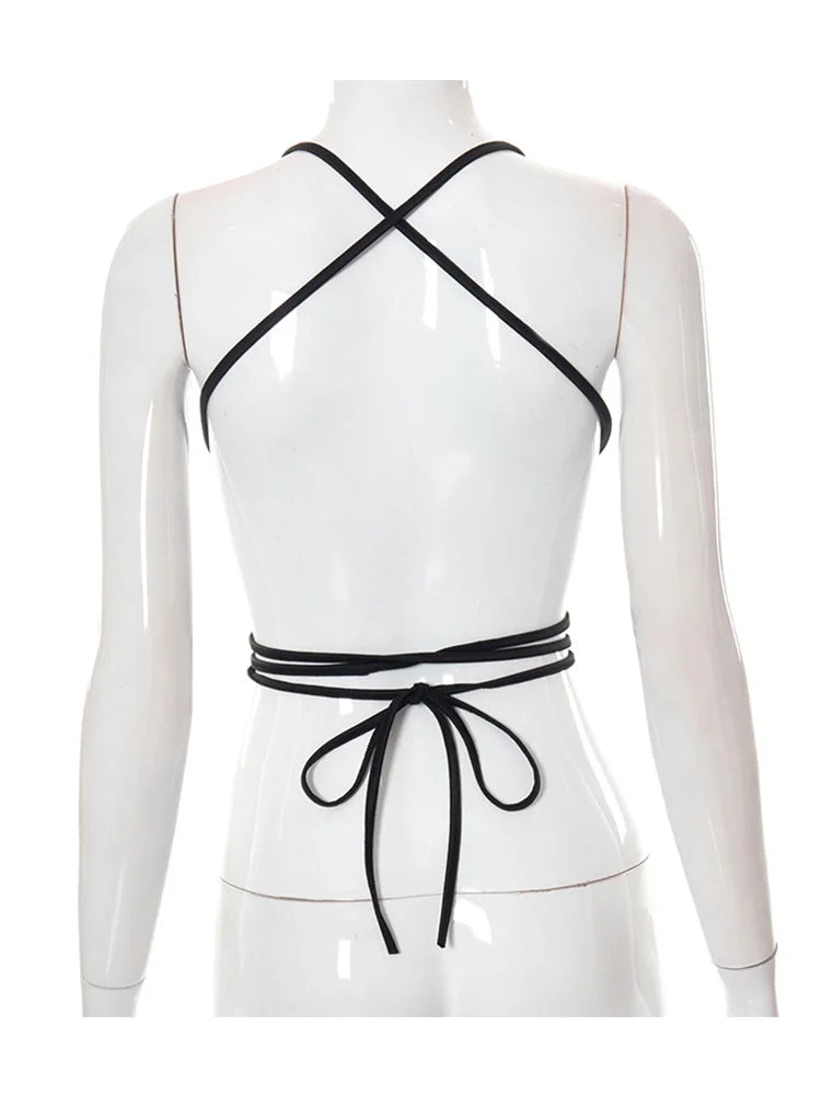 Black Halterneck Tube Top Vest Strapless Backless Street Women’s Top 2025 Summer Casual V-neck Short Y2k Vest for Women