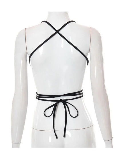 Black Halterneck Tube Top Vest Strapless Backless Street Women’s Top 2025 Summer Casual V-neck Short Y2k Vest for Women