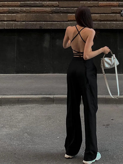 Black Halterneck Tube Top Vest Strapless Backless Street Women’s Top 2025 Summer Casual V-neck Short Y2k Vest for Women