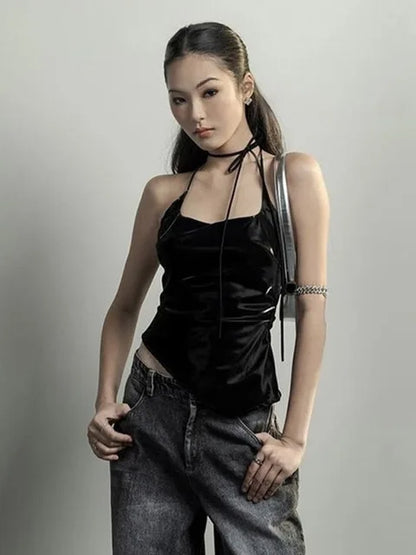 Black Matte Trendy Personalized Young Girl Sexy Hot Cool Simple Women’s Vest