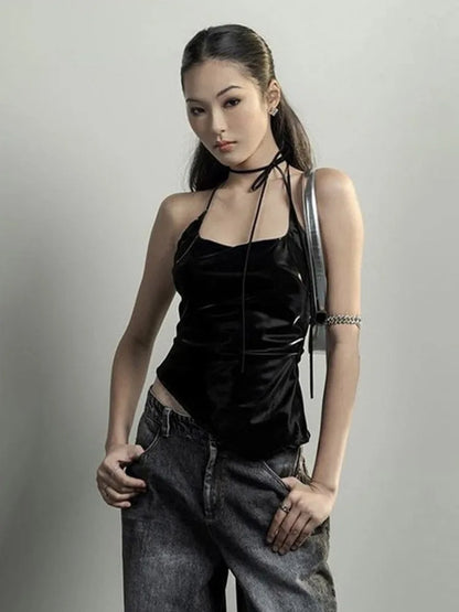 Black Matte Trendy Personalized Young Girl Sexy Hot Cool Simple Women’s Vest