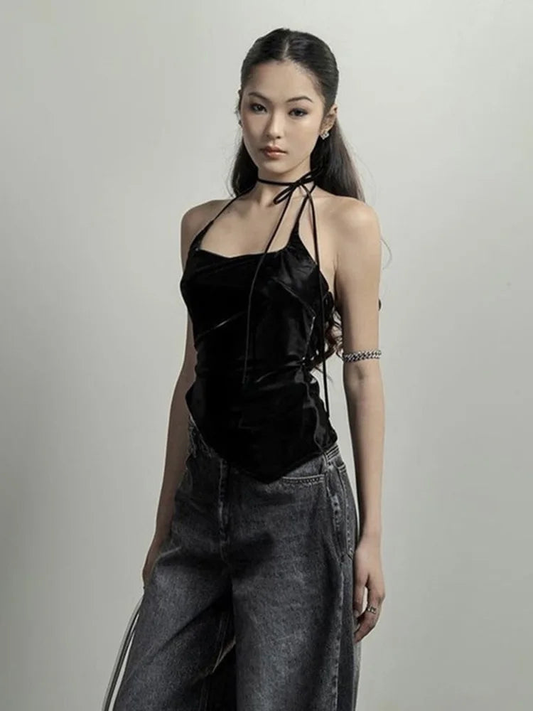 Black Matte Trendy Personalized Young Girl Sexy Hot Cool Simple Women’s Vest