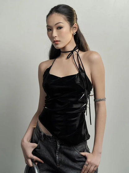 Black Matte Trendy Personalized Young Girl Sexy Hot Cool Simple Women’s Vest