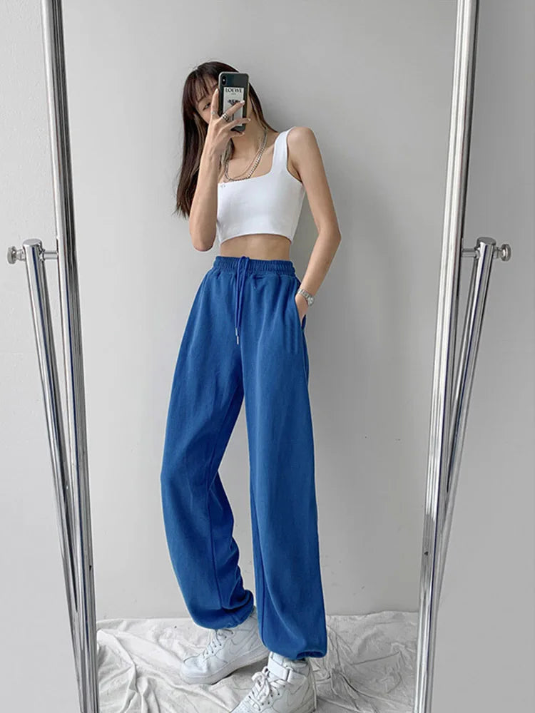 Blue Sweatpants For Women Summer Baggy Pants High Waist Jogger Wide Leg Trousers Spring Women’s Sports Pants Summer Sweatpants