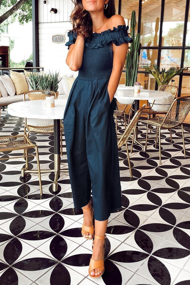 Off The Shoulder Patchwork Jumpsuit