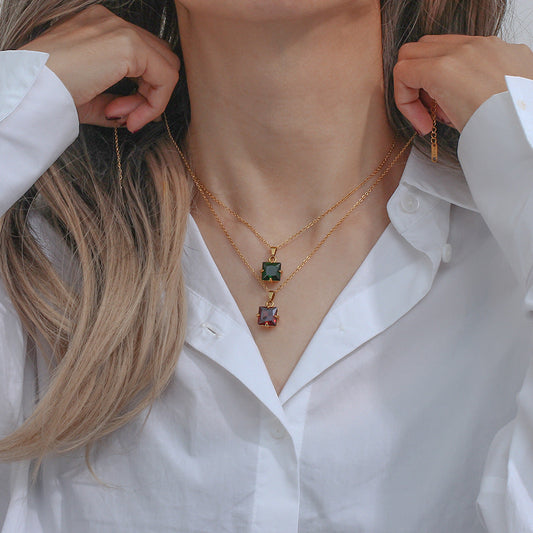 Celeste Gold Princess Cut Necklace