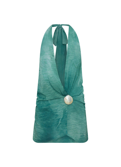 Mia Plunge Scarf Mini Dress - Green Tie Dye