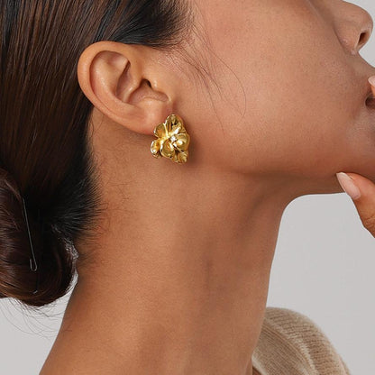 Flora Bloom - Floral Gold Stud Earrings