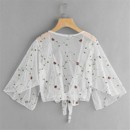 Blusas y tops de mujer, blusa floral de verano, cárdigan, ropa exterior fina, blusa ahuecada, blusa elegante femenina