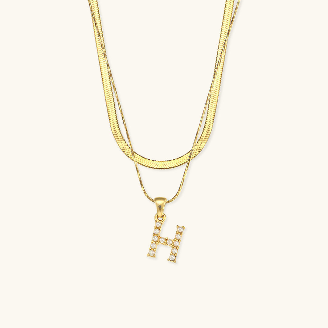 Opal Charm - LayeRed Gold Initial Necklace