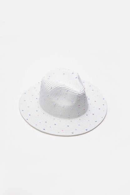 Hopeful Moments White Pearl Raffia Fedora Hat