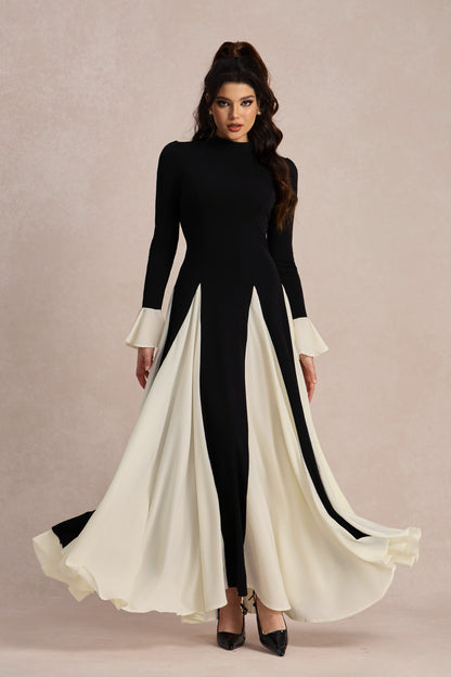 Vestido largo con volantes y bloques de color Aurora 